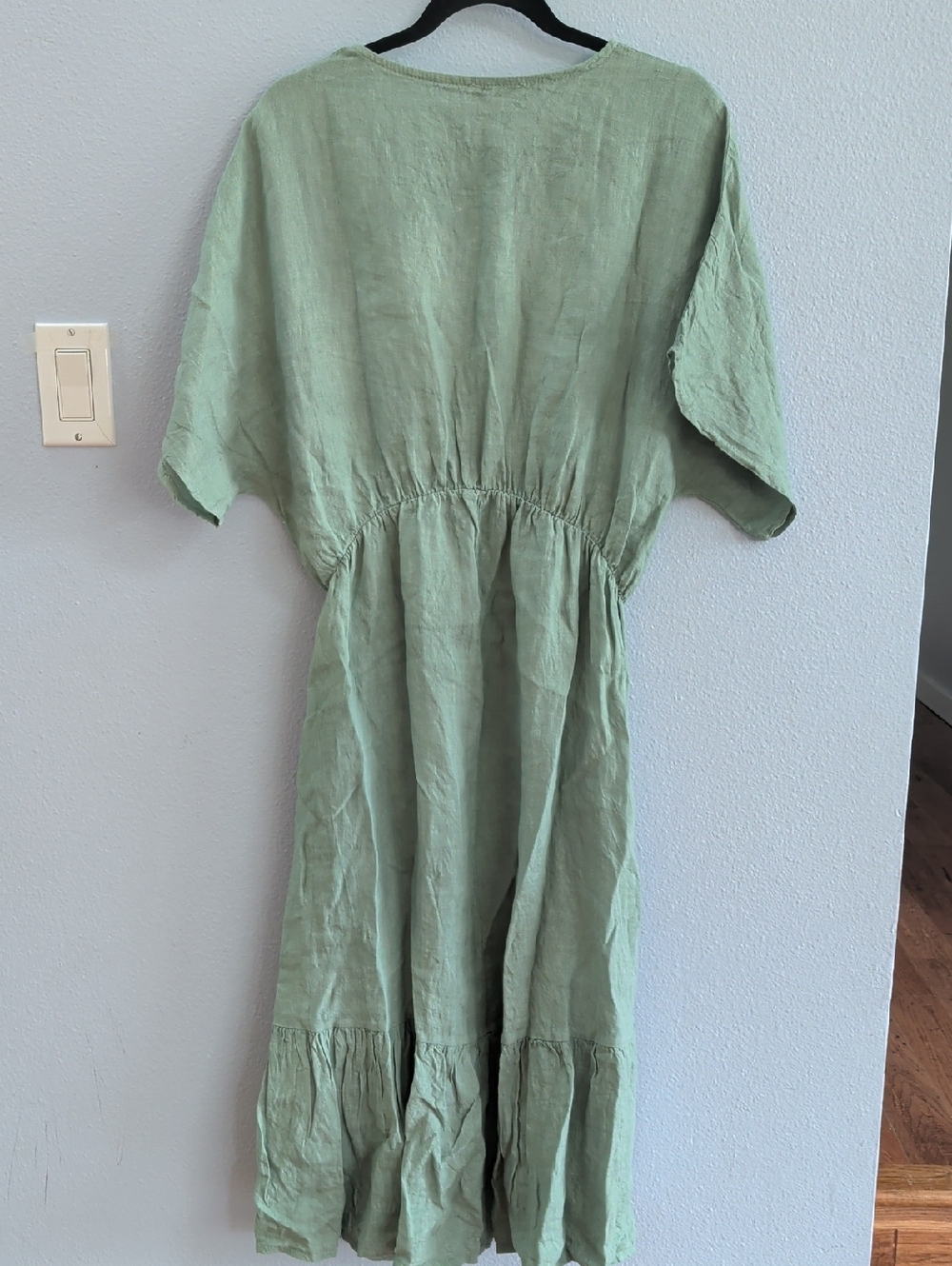 Logica Light Sage Green V-Neck Linen Italy Maxi Dress - Picture 5 of 8
